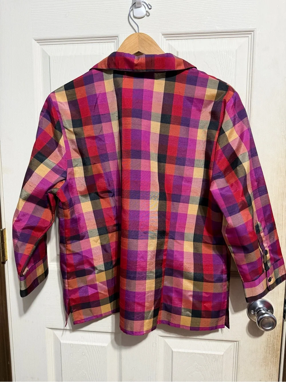 Sag Harbor Women’s Plaid Blazer in Pink, Red & Yellow Size 14 100% Polyester